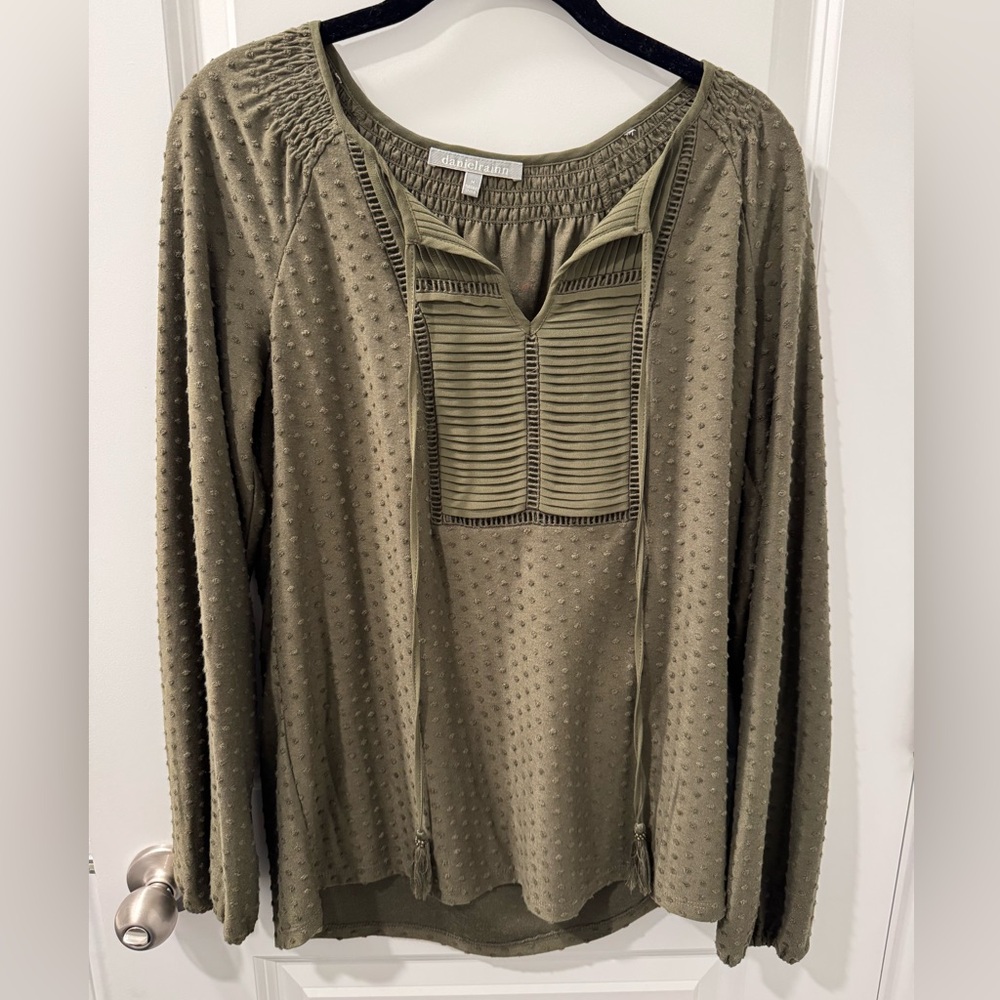 Daniel Rainn Olive Green Textured Blouse